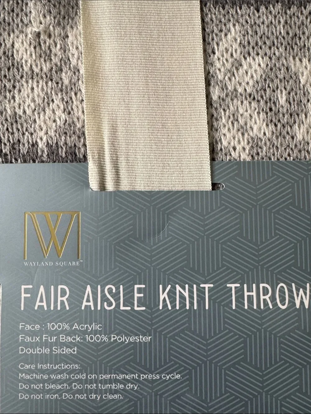 Wayland Square Fair Aisle Knit Throw Blanket Gray & White Faux Fur 50x60” NEW